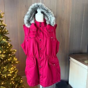 COLDWATER CREEK High Point Peak Vest Sherpa Faux Fur Hood 1X